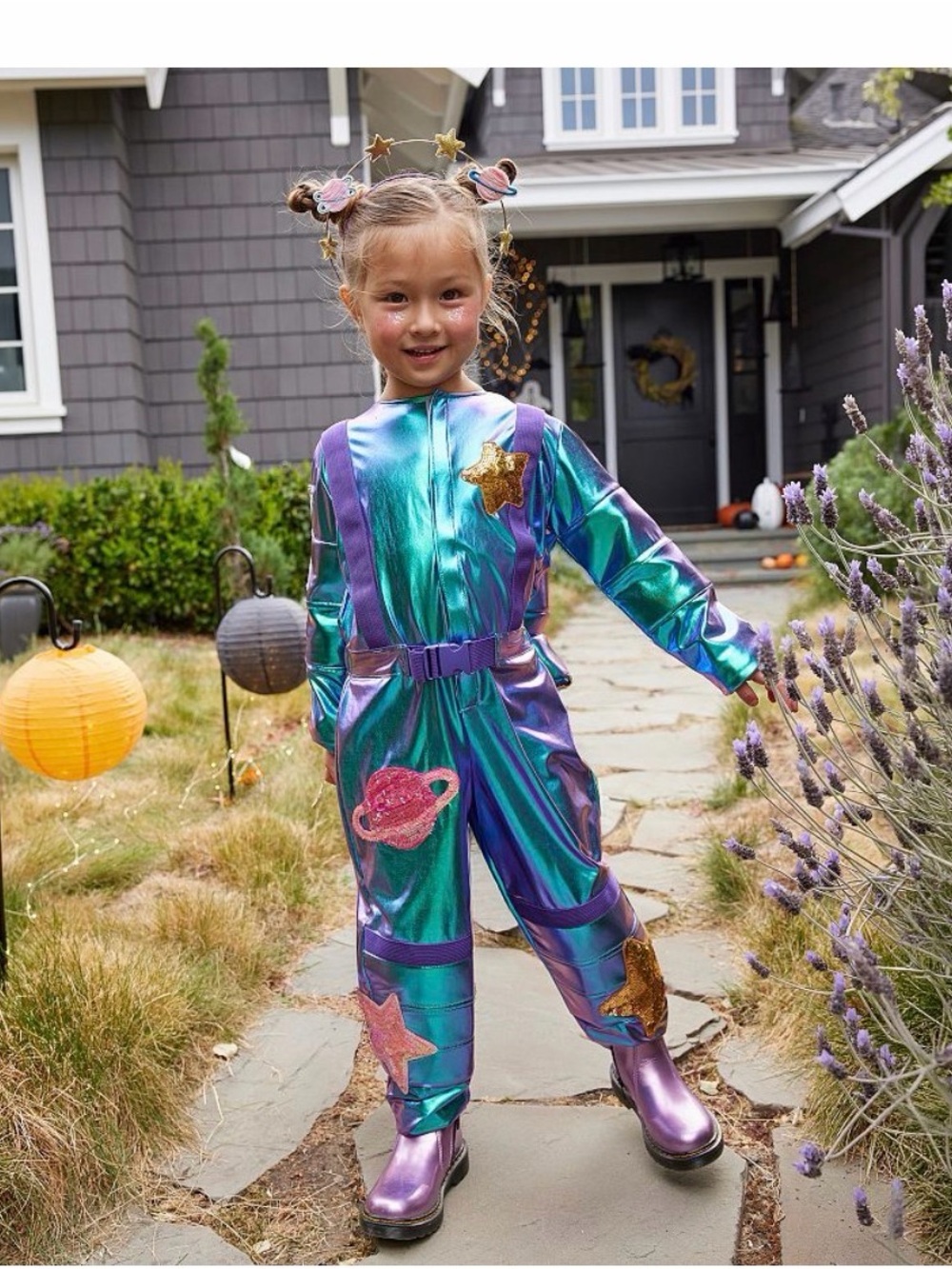 Pottery barn purple metallic spacesuit